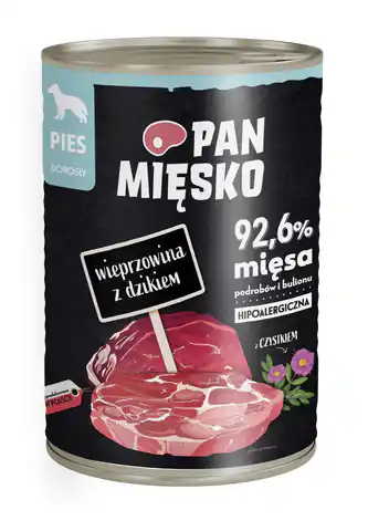 ⁨PAN MIĘSKO Karma mokra dla psa wieprzowina z dzikiem 400g⁩ w sklepie Wasserman.eu