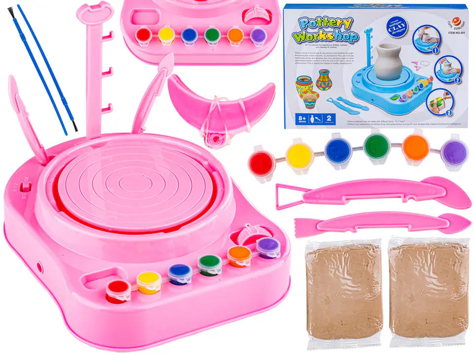 ⁨Pottery wheel PINK, BLUE - Little Artist - paints, mass, wheel, tools⁩ at Wasserman.eu