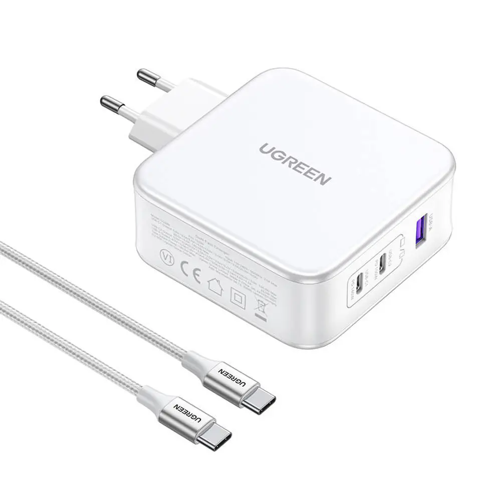 ⁨Ładowarka sieciowa UGREEN 15339 Nexode, 2xUSB-C, USB-A 3.0, PD3.0, QC4.0, GaN, 140W (biała)⁩ w sklepie Wasserman.eu