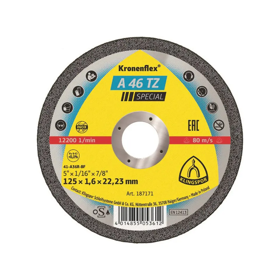 ⁨TARCZA PŁASKA A46TZ T1A 125*1.6*22 187171⁩ w sklepie Wasserman.eu