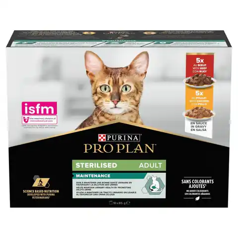 ⁨PURINA Pro Plan Sterilised Beef and Chicken Multipack - wet cat food - 10x85 g⁩ at Wasserman.eu