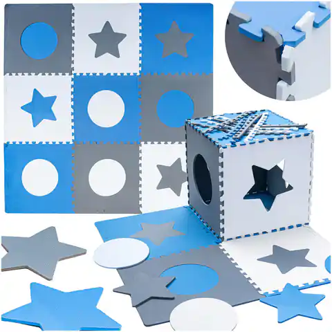 ⁨Puzzle piankowe mata dla dzieci 180x180cm 9 elementów szara niebieska biała⁩ w sklepie Wasserman.eu