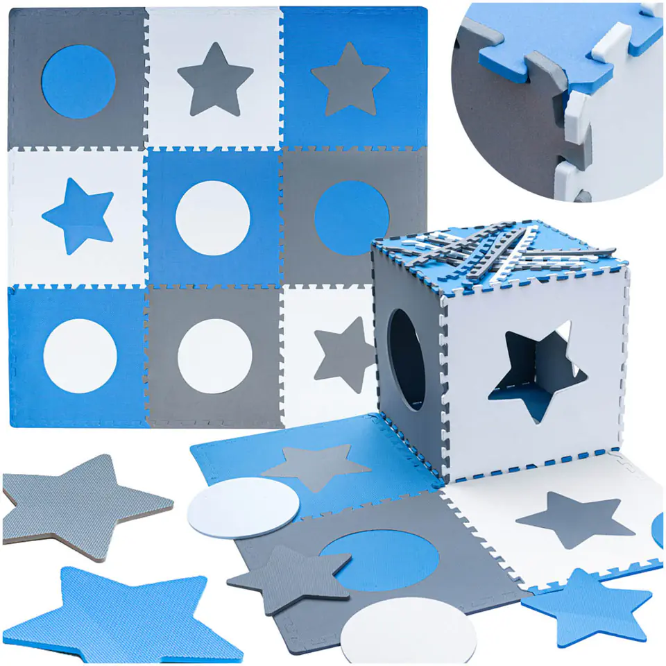 ⁨Mata edukacyjna piankowa puzzle szara niebieska 60 x 60 cm 9 elementów⁩ w sklepie Wasserman.eu
