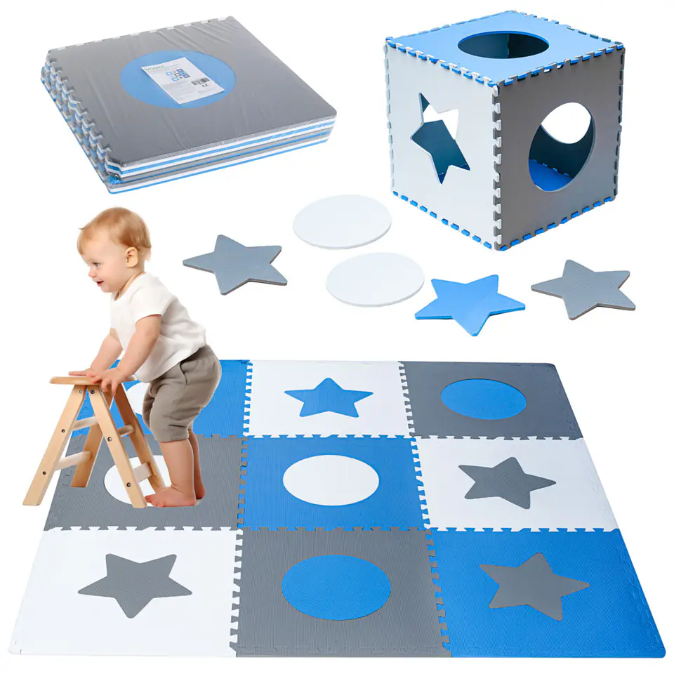 ⁨Mata edukacyjna piankowa puzzle szara niebieska 60 x 60 cm 9 elementów⁩ w sklepie Wasserman.eu