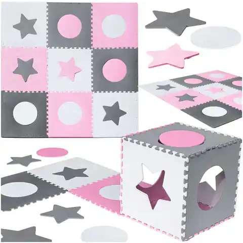 ⁨Mata edukacyjna dla dzieci piankowa puzzle 9 elementów 60 x 60 x 1 cm szara różowa⁩ w sklepie Wasserman.eu