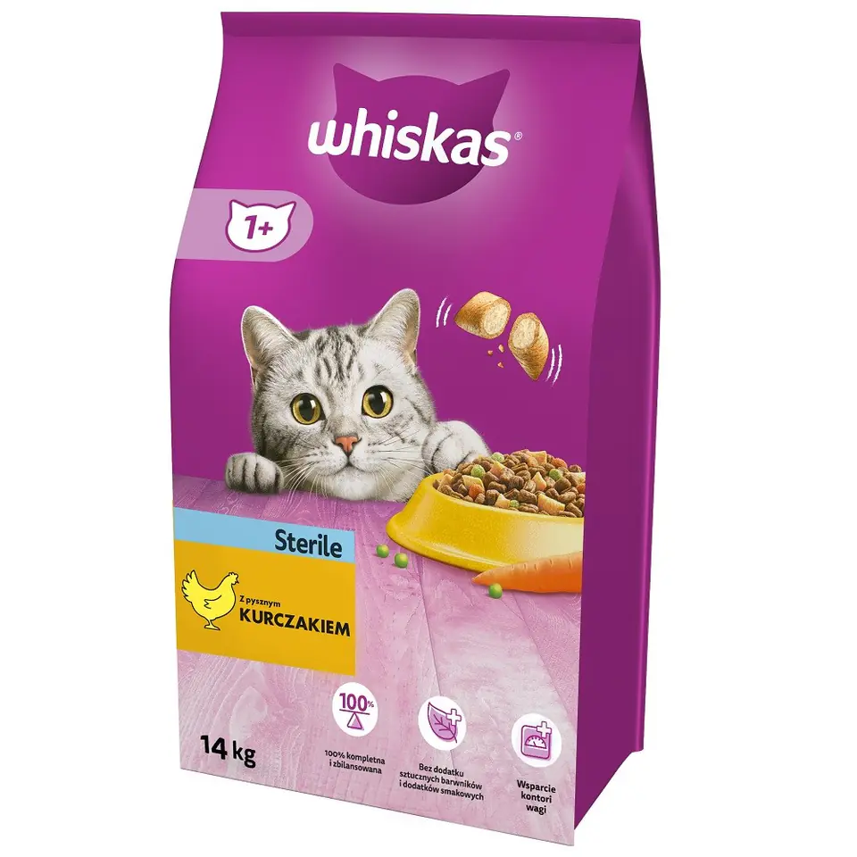 ⁨WHISKAS Sterile z kurczakiem - sucha karma dla kotów po sterylizacji - 14 kg⁩ w sklepie Wasserman.eu