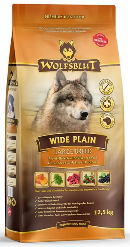 Wolfsblut Dog Wide Plain Large Breed horsemeat and sweet potatoes 12,5kg at Wasserman.eu