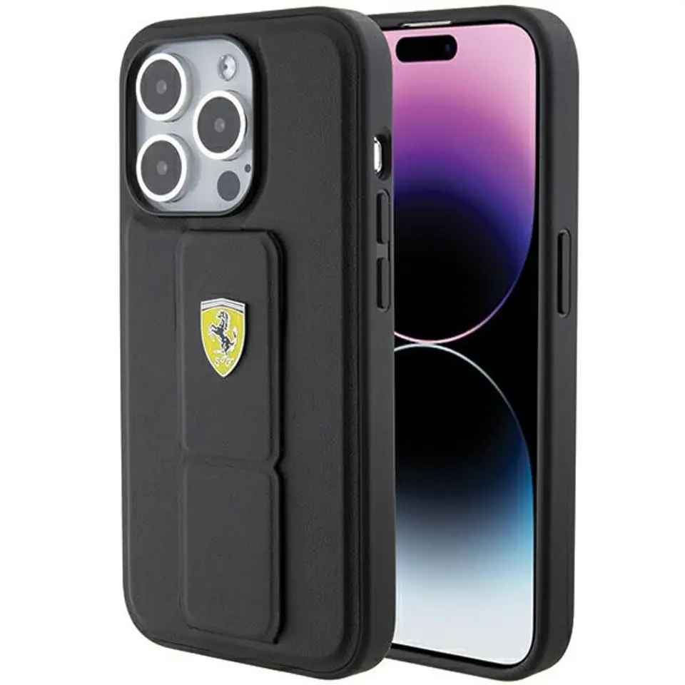 ⁨Ferrari FEHCP15XGSPSIK iPhone 15 Pro Max 6.7" czarny/black hardcase Grip Stand Metal Logo⁩ w sklepie Wasserman.eu