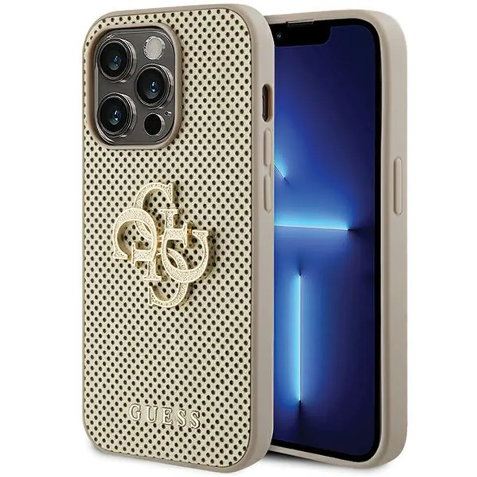 ⁨Guess GUHCP15LPSP4LGD iPhone 15 Pro 6.1" złoty/gold hardcase Perforated 4G Glitter⁩ w sklepie Wasserman.eu