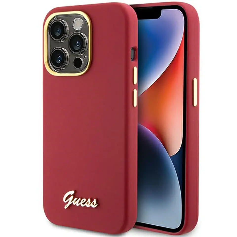 ⁨Guess GUHCP15LSMBSLM iPhone 15 Pro 6.1" magenta hardcase Silicone Script Metal Logo & Frame⁩ w sklepie Wasserman.eu