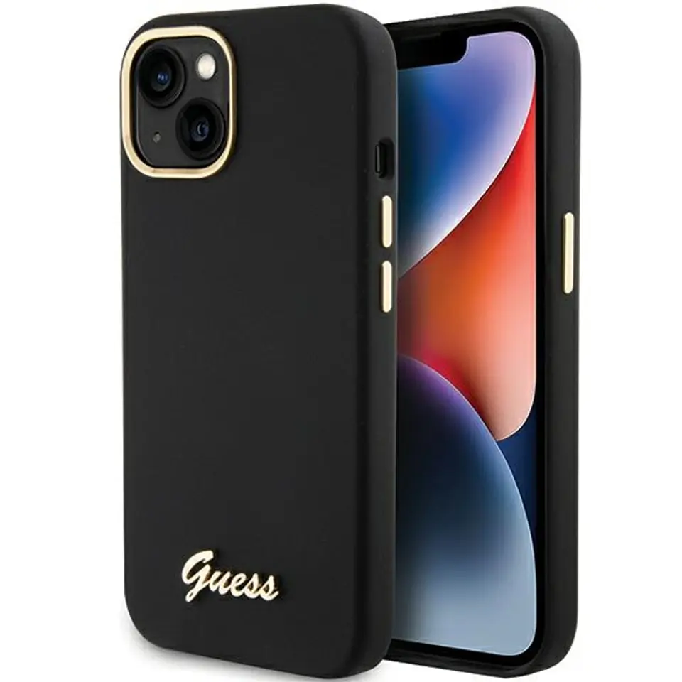 ⁨Guess GUHCP15SSMBSLK iPhone 15 / 14 / 13 6.1" czarny/black hardcase Silicone Script Metal Logo & Frame⁩ w sklepie Wasserman.eu