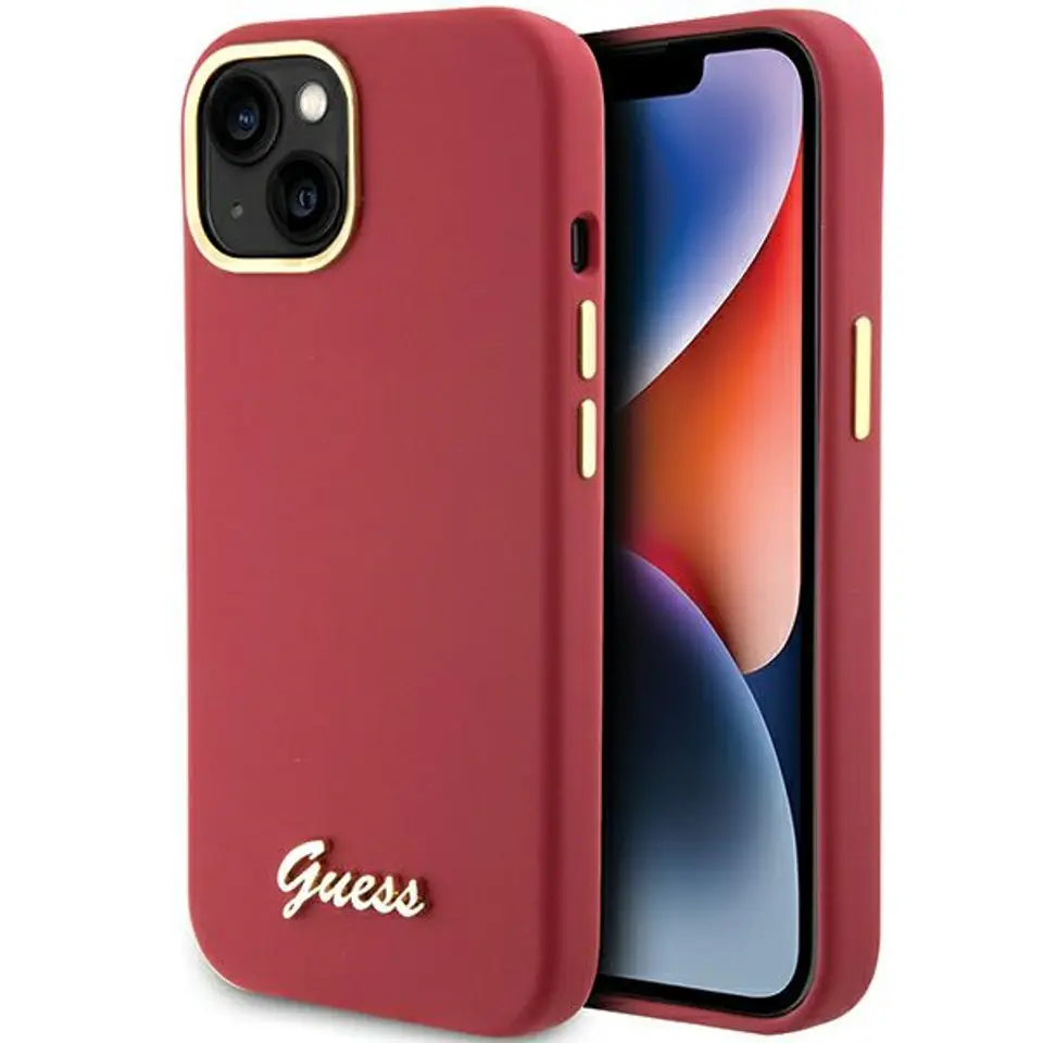 ⁨Guess GUHCP15SSMBSLM iPhone 15 / 14 / 13 6.1" magenta hardcase Silicone Script Metal Logo & Frame⁩ w sklepie Wasserman.eu