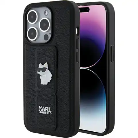 ⁨Karl Lagerfeld KLHCP15LGSACHPK iPhone 15 Pro 6.1" czarny/black hardcase Gripstand Saffiano Choupette Pins⁩ w sklepie Wasserman.eu