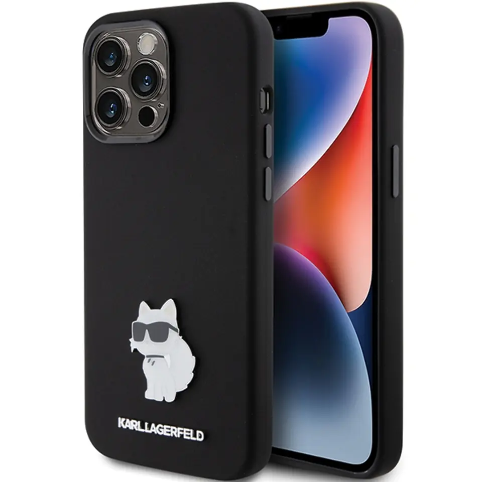 ⁨Karl Lagerfeld KLHCP15LSMHCNPK iPhone 15 Pro 6.1" czarny/black Silicone Choupette Metal Pin⁩ w sklepie Wasserman.eu