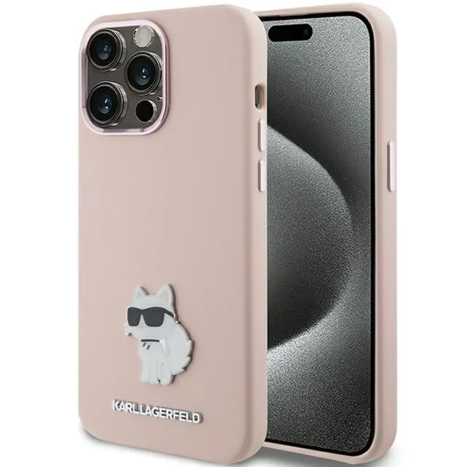 ⁨Karl Lagerfeld KLHCP15XSMHCNPP iPhone 15 Pro Max 6.7" różowy/pink Silicone Choupette Metal Pin⁩ w sklepie Wasserman.eu