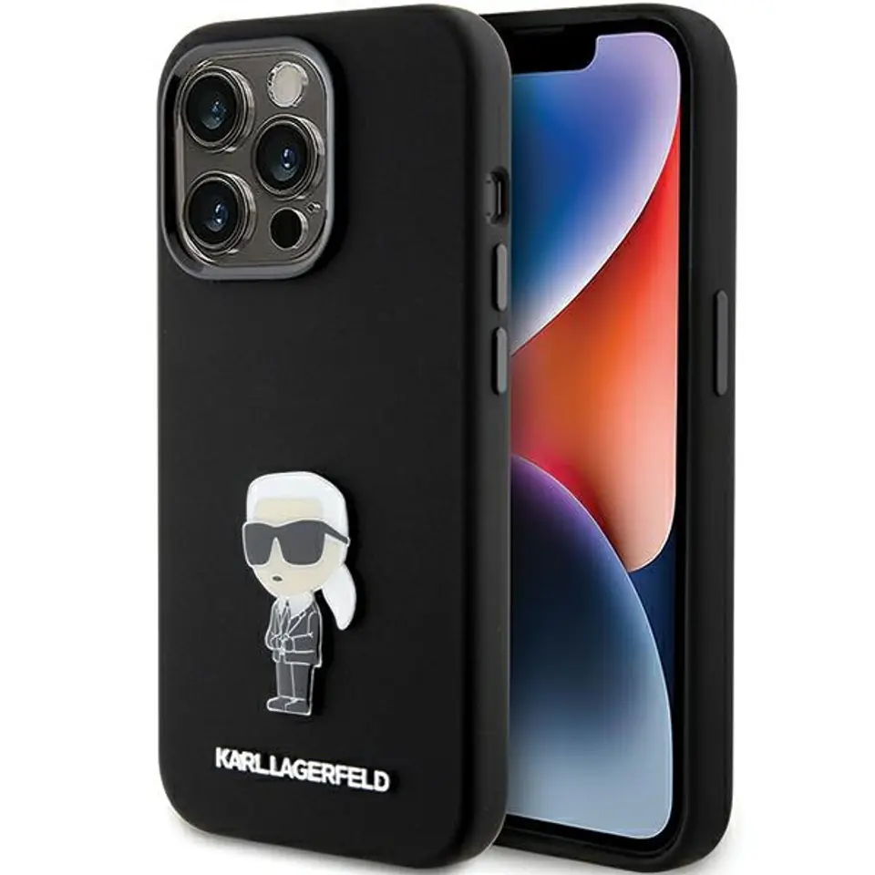 ⁨Karl Lagerfeld KLHCP15LSMHKNPK iPhone 15 Pro 6.1" czarny/black Silicone Ikonik Metal Pin⁩ w sklepie Wasserman.eu