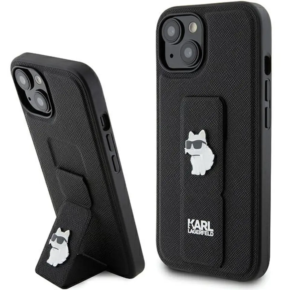 ⁨Karl Lagerfeld KLHCP15SGSACHPK iPhone 15 / 14 / 13 6.1" czarny/black hardcase Gripstand Saffiano Choupette Pins⁩ w sklepie Wasserman.eu