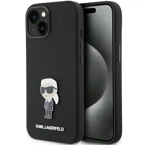 ⁨Karl Lagerfeld KLHCP15MSMHKNPK iPhone 15 Plus / 14 Plus 6.7" czarny/black Silicone Ikonik Metal Pin⁩ w sklepie Wasserman.eu