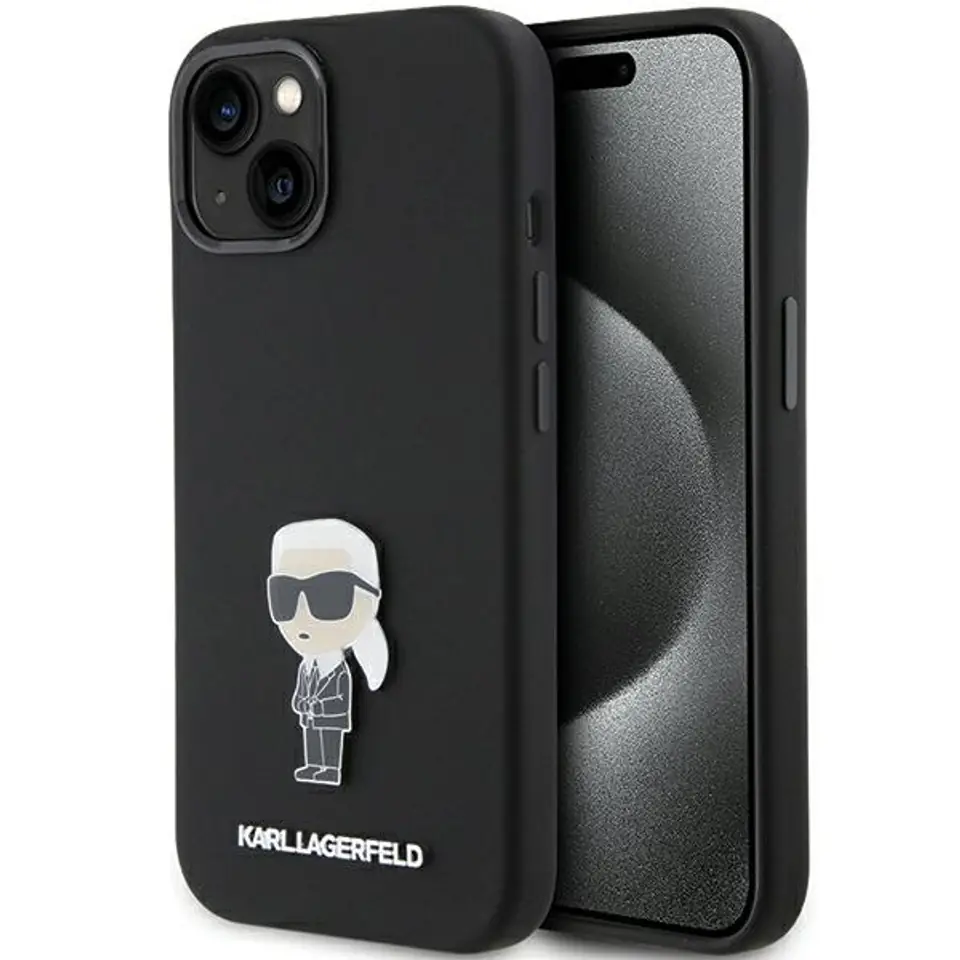 ⁨Karl Lagerfeld KLHCP15MSMHKNPK iPhone 15 Plus / 14 Plus 6.7" czarny/black Silicone Ikonik Metal Pin⁩ w sklepie Wasserman.eu