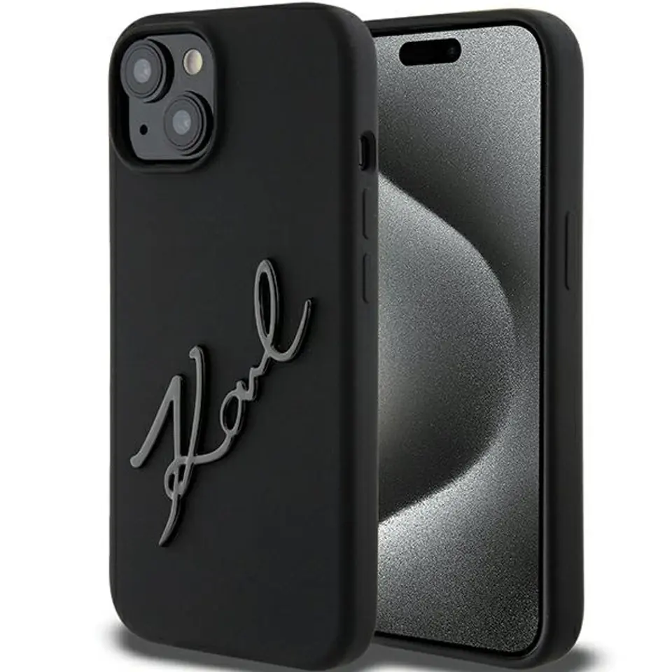 ⁨Karl Lagerfeld KLHCP15SSKSBMCK iPhone 15 / 14 / 13 6.1" czarny/black hardcase Silicone Karl Script⁩ w sklepie Wasserman.eu