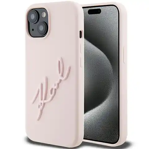 ⁨Karl Lagerfeld KLHCP15SSKSBMCP iPhone 15 / 14 / 13 6.1" różowy/pink hardcase Silicone Karl Script⁩ w sklepie Wasserman.eu