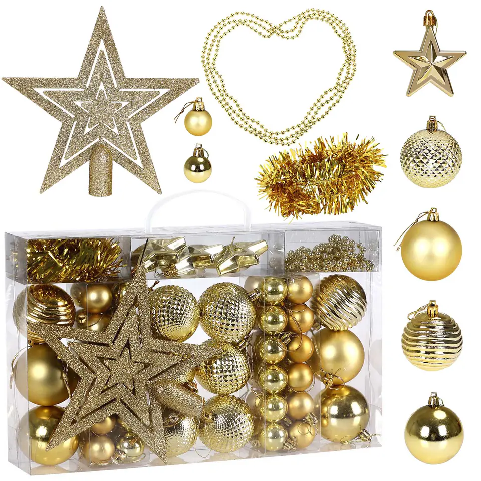 ⁨Zestaw bombek choinkowych ESTRELLA ZŁOTY 66 sztuk⁩ w sklepie Wasserman.eu