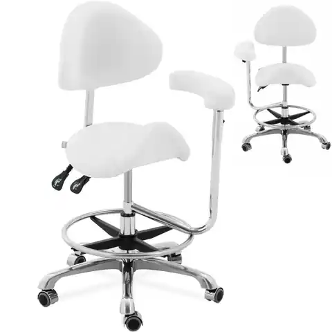 ⁨Krzesło kosmetyczne siodłowe z oparciem podłokietnikiem regulowane WUPPERTAL - białe⁩ w sklepie Wasserman.eu