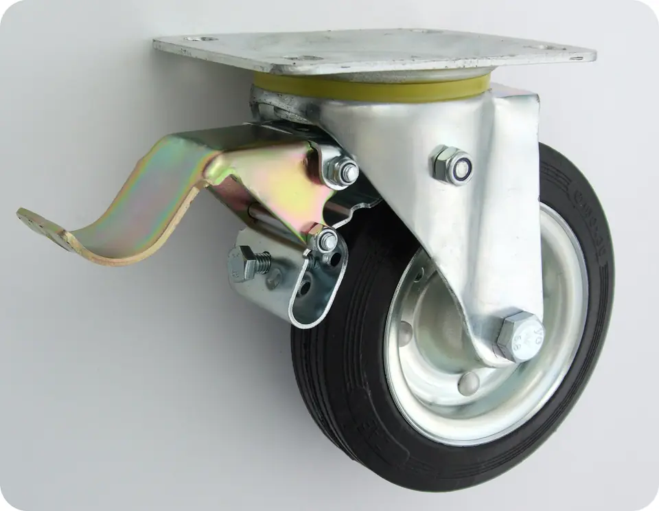 KOŁO METAL-GUMA 160MM OBUDOWA SKRĘTNA+HAMULEC 45H w sklepie Wasserman.eu