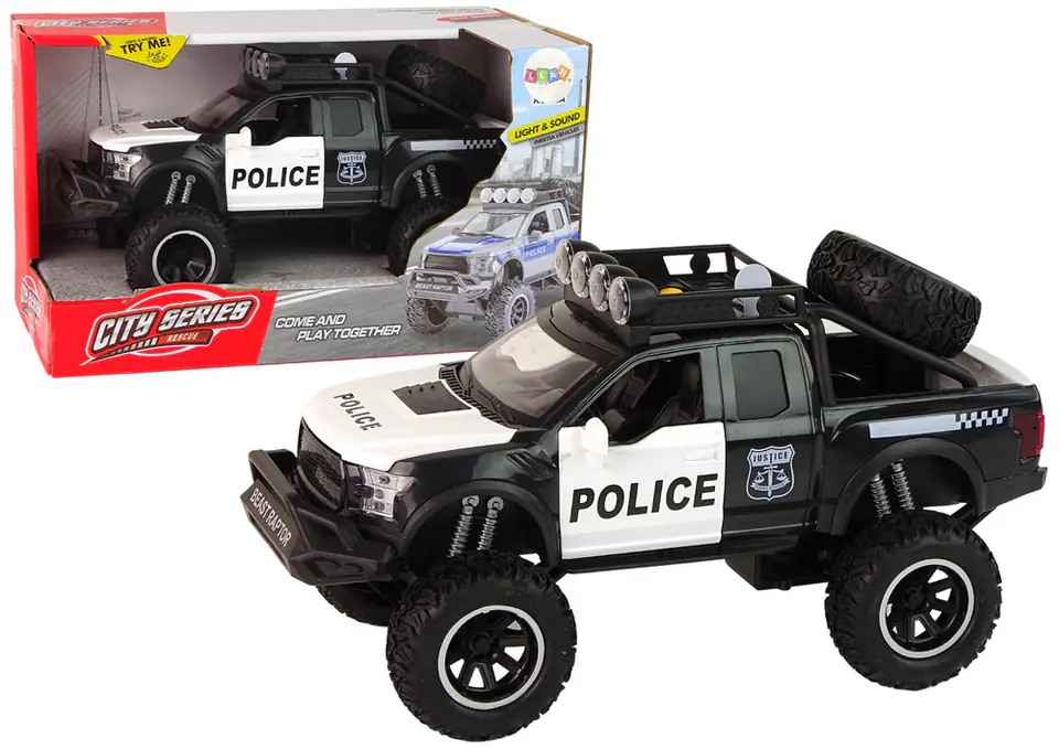 ⁨Pojazd Terenowy Raptor Policja Czarny Otwierane Drzwi Dźwięk Światła⁩ w sklepie Wasserman.eu