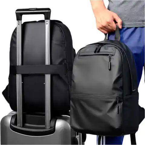 ⁨Plecak męski damski szkolny młodzieżowy na laptopa antykradzieżowy do samolotu uchwyt na walizkę Alogy Backpack Czarny⁩ w sklepie Wasserman.eu