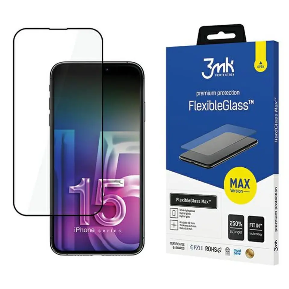 ⁨3MK FlexibleGlass Max iPhone 15 Pro Max 6.7" czarny/black, Szkło hybrydowe z wzmocnionymi krawędziami⁩ w sklepie Wasserman.eu