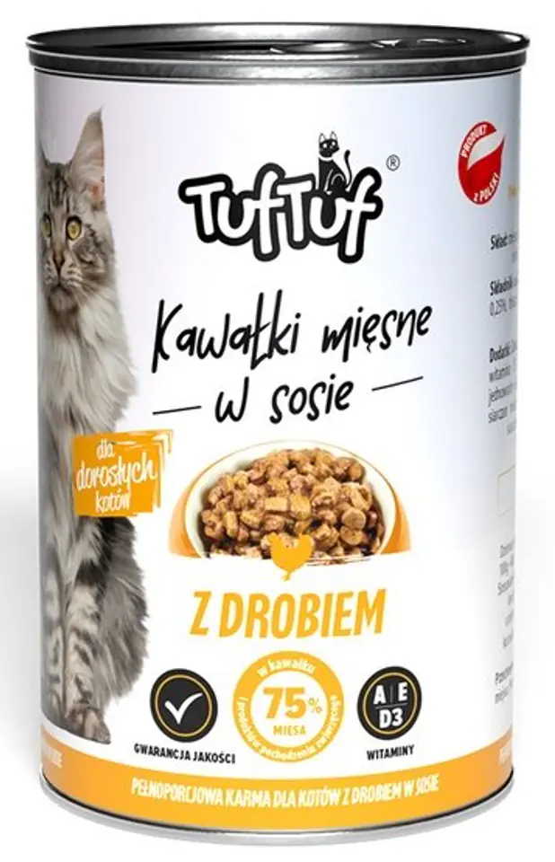 ⁨TUF TUF Kawałki mięsne z drobiem dla kota puszka 415g⁩ w sklepie Wasserman.eu