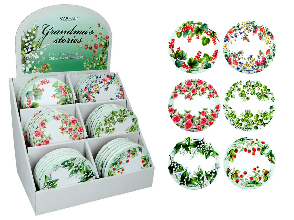 ⁨Kpl. 36 podkładek ceramicznych, okrągłe - Mix wzorów babuni (CARMANI)⁩ w sklepie Wasserman.eu