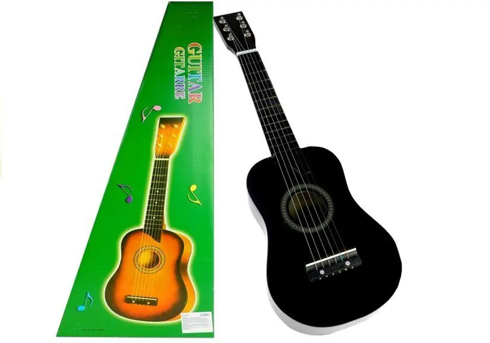 ⁨Gitara Drewniana Klasyczna z Kostką Czarna 60 cm⁩ w sklepie Wasserman.eu