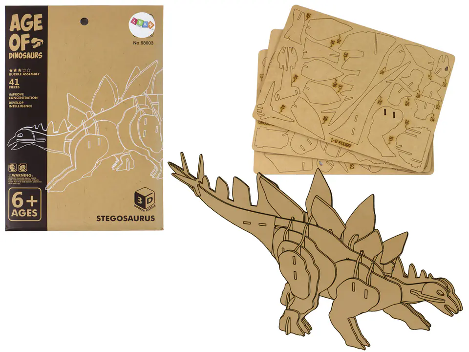 Drewniane Puzzle Przestrzenne 3D Stegozaur Składanka Edukacyjna 41 Elementów w sklepie Wasserman.eu