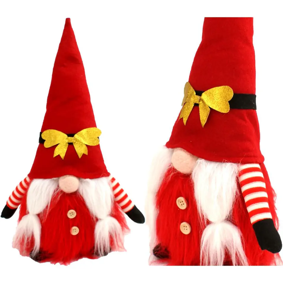 ⁨MIKOŁAJ GNOM DEKORACYJNY 40CM ZE ZŁOTĄ KOKARDĄ⁩ w sklepie Wasserman.eu