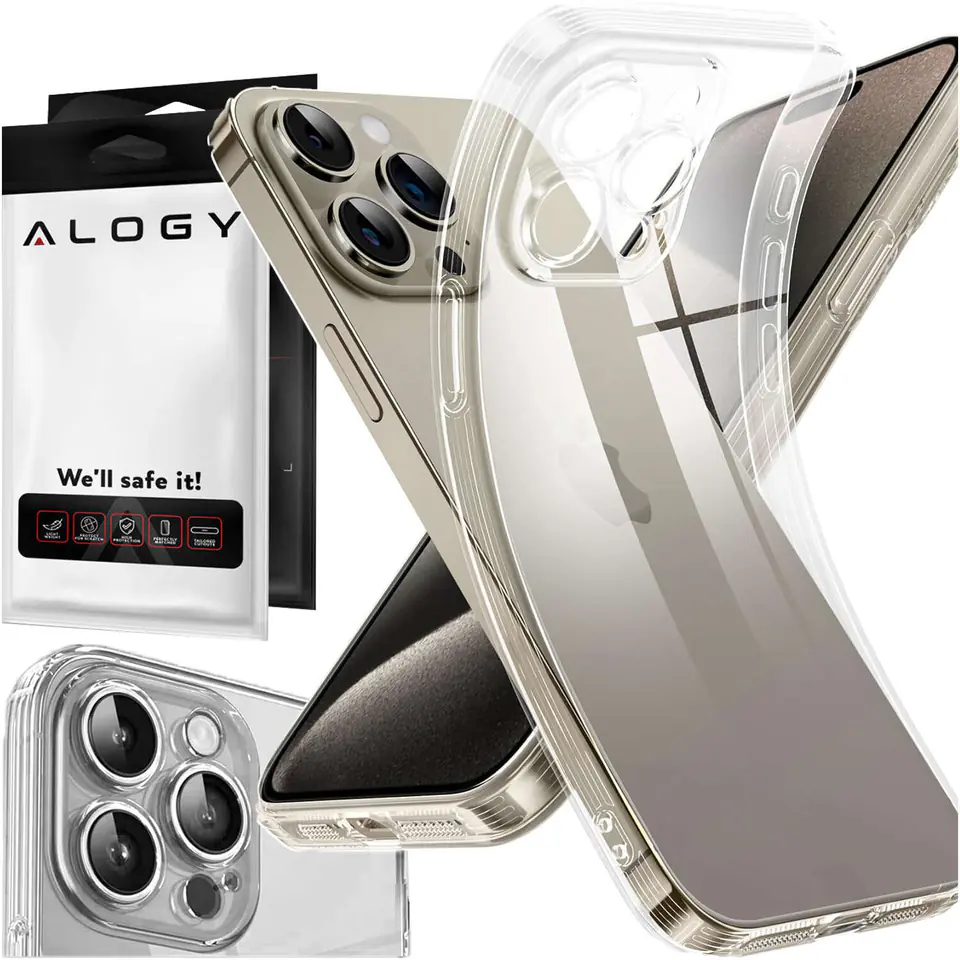 ⁨Etui do iPhone 15 Pro obudowa Case silikonowe przezroczyste ochrona aparatu osłona obiektywów Alogy Slim⁩ w sklepie Wasserman.eu