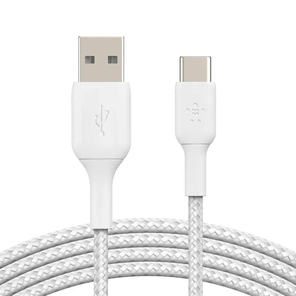 ⁨Kabel Belkin BoostCharge Braided USB-C to USB-A Cable 3m oplot White⁩ w sklepie Wasserman.eu