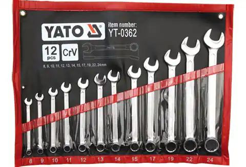 ⁨SET OF COMBINATION SPANNERS 12-PIECES 8-24MM POLISHED⁩ at Wasserman.eu