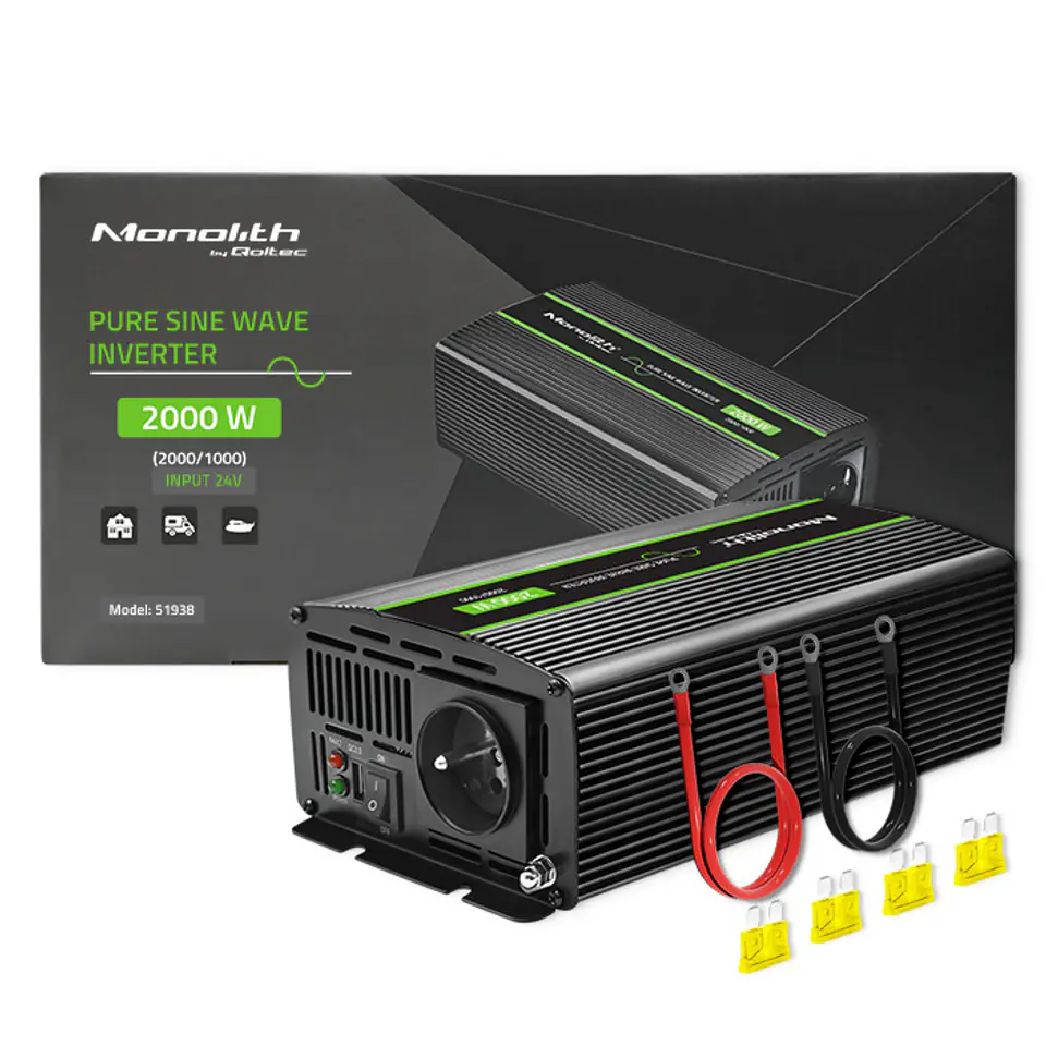 ⁨Qoltec Monolith power adapter/inverter Auto 2000 W Black⁩ at Wasserman.eu