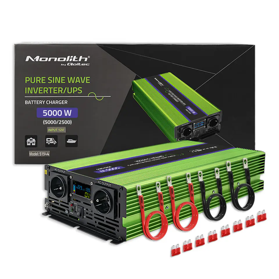 ⁨Qoltec Monolith power adapter/inverter Auto 5000 W Green⁩ at Wasserman.eu