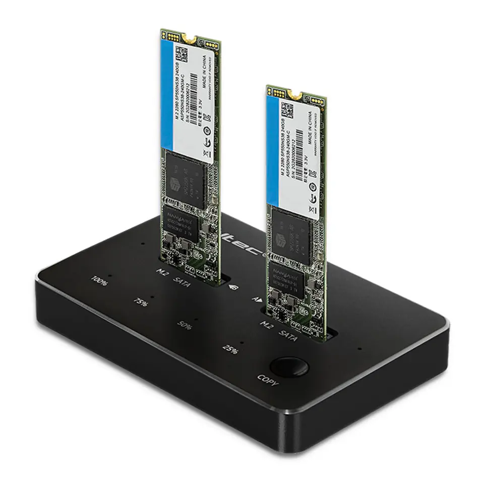 ⁨Qoltec 50310 Drive docking station 2x SSD M.2 SATA | NGFF | USB Type C⁩ at Wasserman.eu