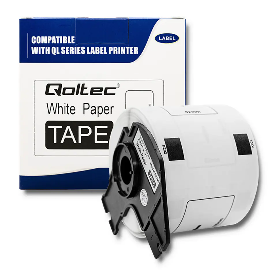 ⁨Qoltec Taśma do BROTHER DK-11202 | 62mm x 100mm | 300 etykiet  | Biała/ Czarny nadruk | Rolka z uchwytem⁩ w sklepie Wasserman.eu