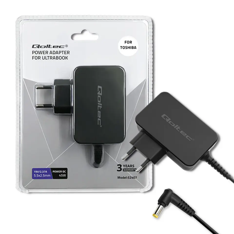 Qoltec Zasilacz do ultrabooka laptopa Toshiba 45W | 19V | 2.37A | 5.5*2.5 w sklepie Wasserman.eu