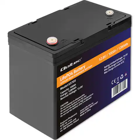 ⁨Qoltec Akumulator LiFePO4 Litowo-Żelazowo-Fosforanowy | 12.8V | 100Ah | 1280Wh | BMS⁩ w sklepie Wasserman.eu