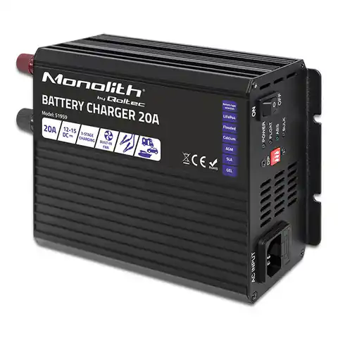 ⁨Qoltec Monolith Smart Battery Charger for LiFePO4 AGM GEL SLA batteries | 20A | 12V⁩ at Wasserman.eu