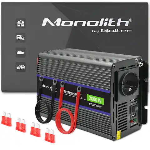⁨Qoltec Przetwornica napięcia Monolith 2000 MS Wave | 12V na 230V | 1000/2000W | USB⁩ w sklepie Wasserman.eu