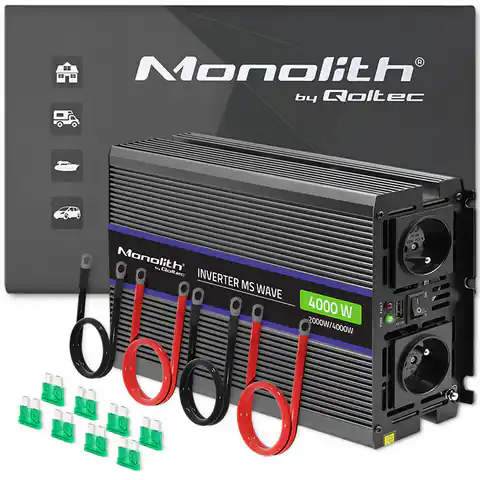 ⁨Qoltec Monolith 4000 MS Wave Voltage Converter | 12V to 230V | 2000/4000W | USB⁩ at Wasserman.eu