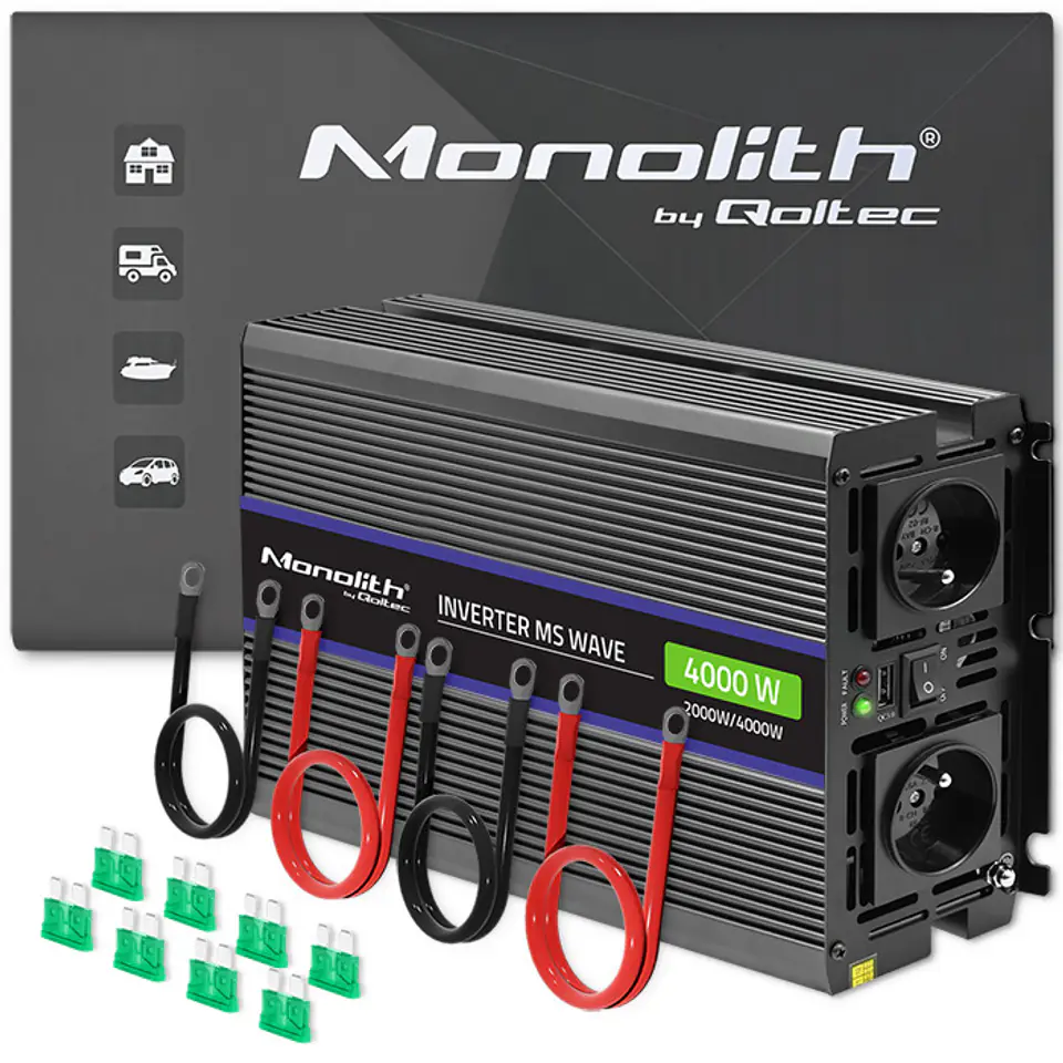 ⁨Qoltec Monolith 4000 MS Wave Voltage Converter | 12V to 230V | 2000/4000W | USB⁩ at Wasserman.eu