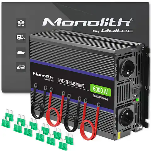 ⁨Qoltec Monolith 6000 MS Wave Voltage Converter | 12V to 230V | 3000/6000W | USB⁩ at Wasserman.eu